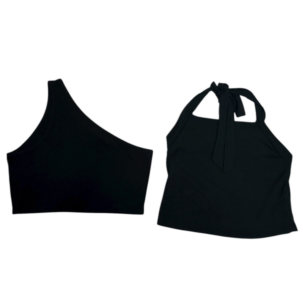 SHEIN Curve Black Crop Top Set – 1X & 2X (One Shoulder & Halter Tie)